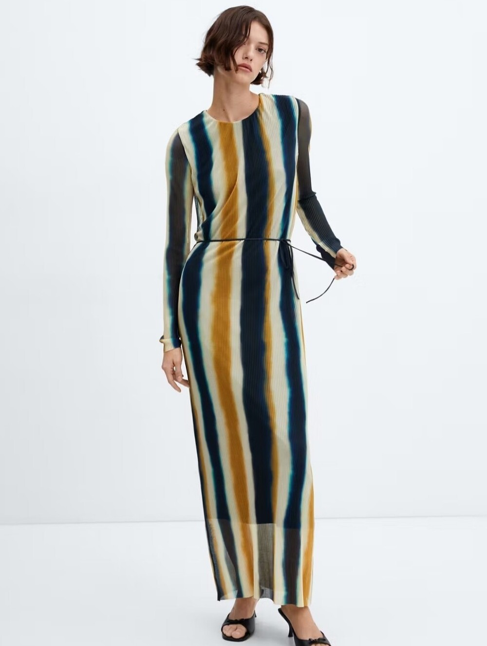 Tie Dye Striped Long Sleeve Maxi Dress